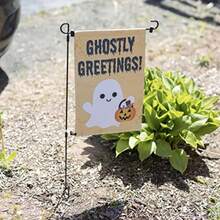 Halloween Garden Flag "Ghostly Greetings" POLE INCLUDED 12" X 18" Outdoor Water And Weatherproof Lawn Sign Spooky Fall Party Decor Outdoor House Decoration# DOUYYY