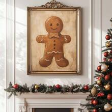 1pc, Canvas Wall Art, Framed Wall Decor, Vintage Christmas Gingerbread Print, Holiday Winter Wall Decoration, Gingerbread Man Painting, Christmas Seasonal Printable Wall Art, Festive Home Santa Claus Art Print, Christmas Poster, Room Decor, Dorm Decor, Bedroom Decor, Bathroom Decor, Home Decor, Holiday Gift - Multicolor - View 1