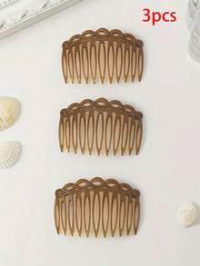 3pcs Vintage Woven 11-Tooth Deep Coffee Plastic Hair Comb, Octagonal Side Comb, School Stuff, Wedding, Hair Accessories, Head Accessories