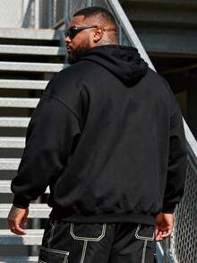 1pc Plus Size Men's Floral Letter Print Hoodie Sweatshirt, Suitable For Casual Everyday Wear, Autumn/Winter