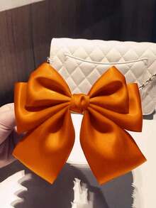 1pc Women/Girls Bowknot Hair Accessory, Cute Satin Bow Hair Clip, Long Tail Retro Hair Decoration, Metal Butterfly Hair Clip, Essential For Back To School Season - Orange - View 2