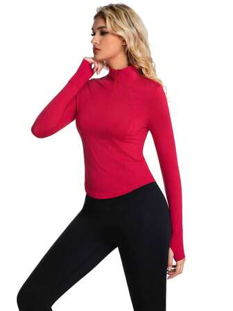 1pc Women's Casual Running Fitness Yoga Jacket With Thumb Hole, Outdoor Zipper Fitted Activewear Sportswear