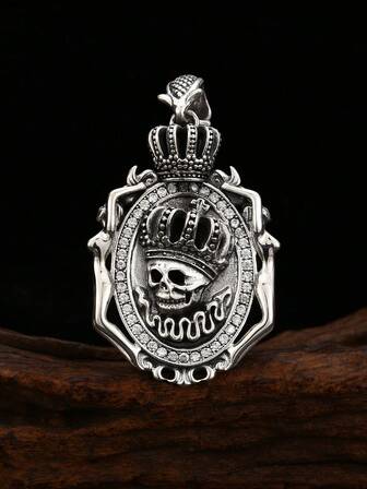 1pc 925 Sterling Silver Dark Punk Style Crown Skull Pendant Necklace, Suitable For Men To Wear On Holidays