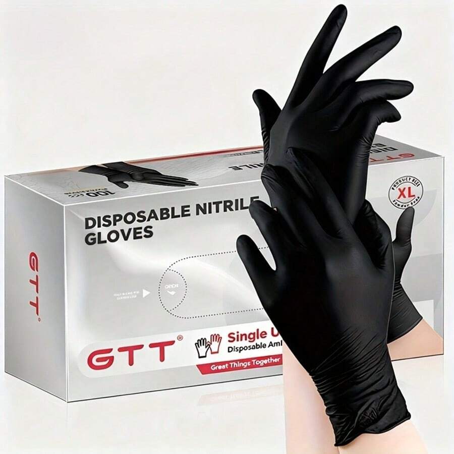 100 Disposable Black Nitrile Gloves For Household Hygiene And Cleaning., Cleaning Supplies, Home Sanitation, Flexible Design, Snug Fit, Highquality Nitrile, Household Use, Cleaning Professionals