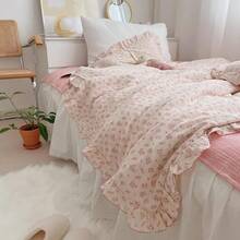 Muslin Duvet Cover With Ruffled Edges, 1 Piece Cotton Comforter Cover 47X59'', Pattern 2-Layer Gauze Bedding, No Quilt Or Pillowcases, Bedroom Essential - 小粉紅碎花 - 查看 7
