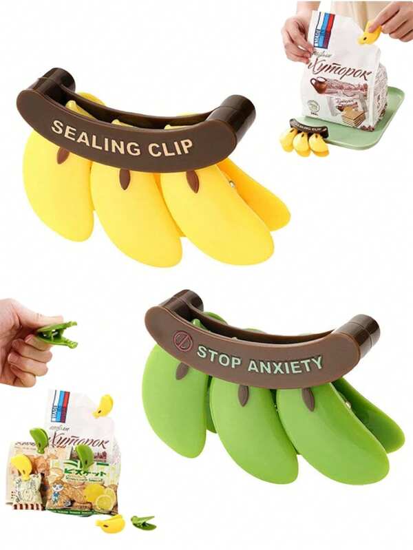 2pcs Banana Shaped Reusable Fridge Clips, Novelty Plastic Food Sealing Clips Suitable For Kitchen, Home, Snacks, Bread (Yellow + Green)