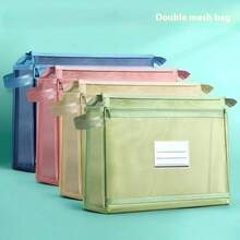 Bolsa de Libros de Gran Capacidad Bolsa de Tutoría de Doble Capa Bolsa de Documentos de Clasificación Bolsa de Almacenamiento Transparente y Portátil - Azul - Ver 3