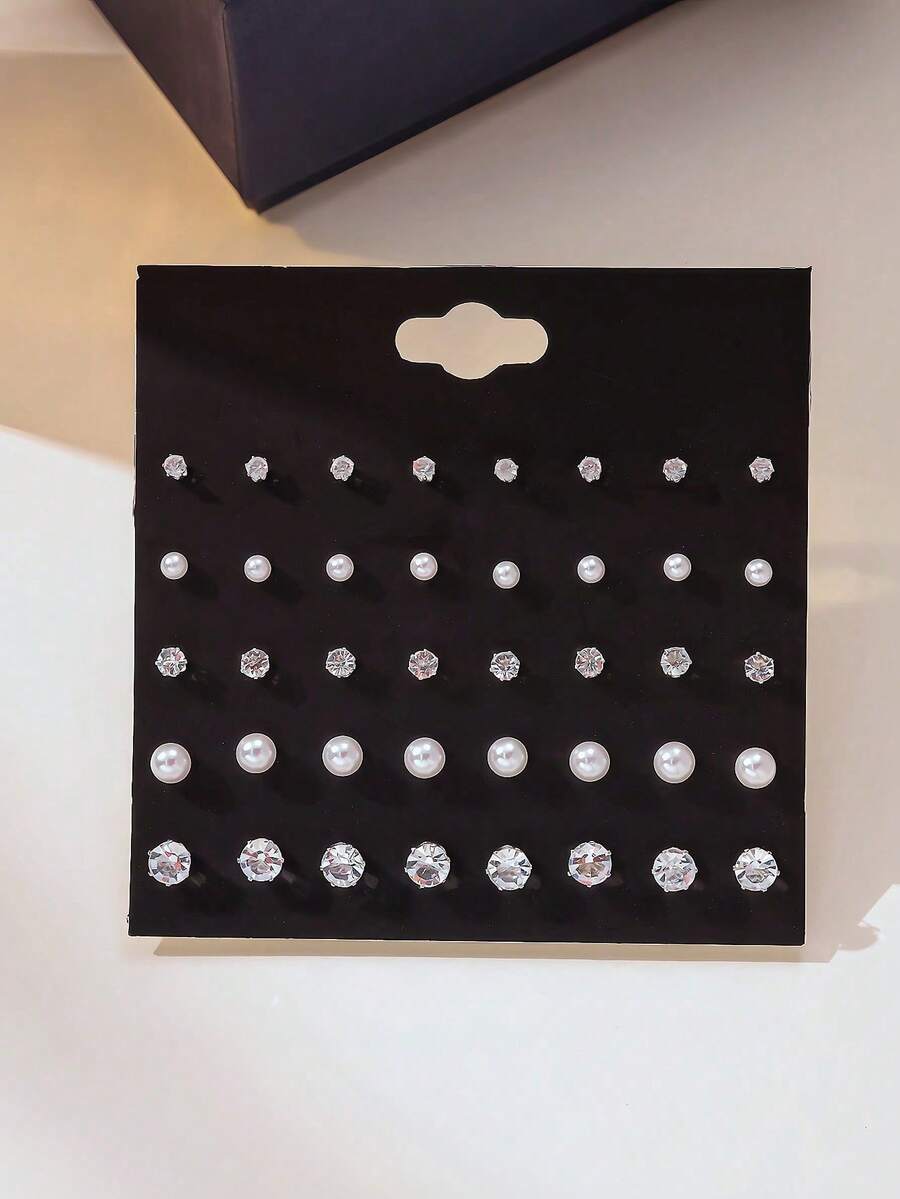 20对新款欧美跨境闪亮水钻百搭迷你耳钉套装，适合日常佩戴