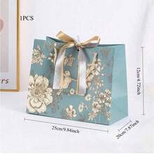 1 件创意节日礼品包装袋、蝴蝶结丝带提手纸袋、情人节礼品袋、生日礼品袋、宰牲节分发、儿童开斋节礼物、礼品袋