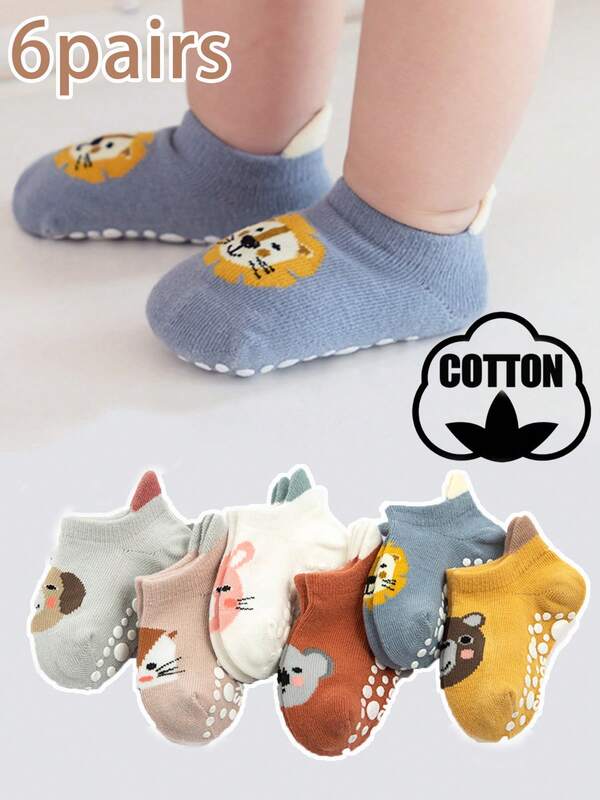 6 Paar Baby Jungen/Mädchen Anti-Rutsch Griff Socken, Kindersocken, Kleinkind Socken, weiches & bequemes Material, Cartoon Muster, geeignet für alle Jahreszeiten