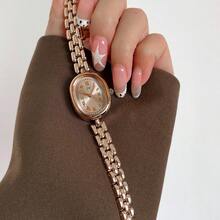 1pc Women's Gold Alloy Bracelet Watch, Oval Dial, Fashionable White Hands, Casual Elegant Roman Numeral Quartz Watch, Suitable For Daily Decoration And Wear - Silver - View 18