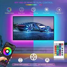 شريط إضاءة LED ذكي RGB مع تطبيق هاتف وجهاز تحكم عن بعد ب- 24 مفتاح، إضاءة متزامنة مع الموسيقى، مناسب للمنزل وغرفة النوم وخلق الأجواء والحفلات وديكور العطلات - ضوء ملون - مشاهدة 3