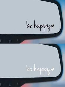 1pc "Be Happy" Car Rearview Mirror Sticker, Makeup Mirror Decorative Sticker, Heart-Shaped Creative Decal - one-size - View 13