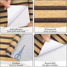 1 Rolle selbstklebende Holzmaserung gestreifte Tapete - wasserfestes PVC Kontaktpapier, Tapete zum Abziehen und Aufkleben, Wanddekoration, Esszimmer, Wohnzimmer, Büro Hintergrundwand