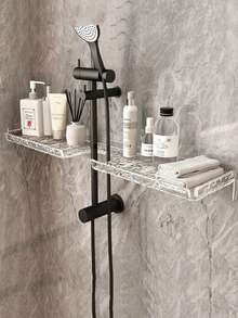 1pc Acrylic Wavy Bathroom Storage Rack, Wall-Mounted Vanity Organizer Rack, Sink Faucet Storage Rack, Bathroom Toiletry Storage Rack, Drill-Free, Suitable For Bathroom, Vanity Bathroom Accessories Bathroom Tools - Multicolor - View 6