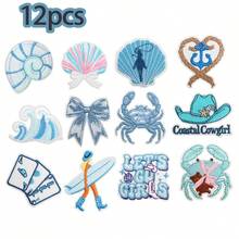 9/12/24/28pcs Assorted Cute Sea Creature, Multicolor Surfer Girl Embroidered Patches, Iron-On/Sew-On Patches For Hats, Shirts, Jeans, Bags (Multiple Colors Available) - Multicolor - View 12