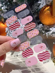 1 pezzo Adesivi per unghie a copertura totale con motivi natalizi di fiocchi di neve, alberi di Natale, cervi, colori sfumati e strisce glitterate, adatti per arte di unghie fai-da-te per donne