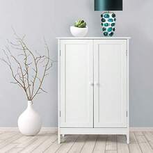Bathroom Floor Cabinet With Double Door Wooden Floor Storage Cabinet With Shelf Elegant Home Space Saver Storage Toiletries Wooden Entryway Utility Storage Cabinet Durable Storage Cabinet For Compact Room White