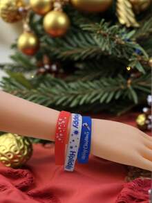 16pcs Christmas Element Silicone Wristbands & Vibrant Color Holiday Wristbands, Suitable For Holiday Gifts And Wear