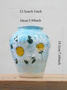 مجموعة إناء خزفي صغير مرسوم باليد 2 قطعة، بتصميم ريفي منعش بنمط زهور الأقحوان باللون الأزرق، إناء خزفي زخرفي بتفاصيل حرفية فنية، مناسب لديكور المنزل ومشاهد الزهور الربيعية