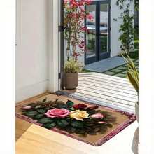 Alfombra de cocina antideslizante, felpudo con patrón de rosas florales lavable, tapete decorativo de entrada para cocina, baño, dormitorio, sala de estar, alfombra suave y absorbente con respaldo de goma - Blanco - Ver 5