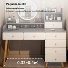 Tocador Compacto Moderno Con Espejo Led 7 Cajones Silla 113x40x100cm - Gris - Ver 5