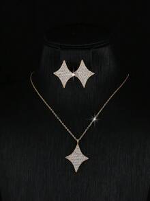 4pcs/Set Star Studded Rhinestone Ring, Necklace, Earrings, Bracelet Jewelry Set, Minimalist Unique Jewelry Set, Suitable For Daily Wear