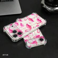 Teléfono: Un teléfono móvil con estampado de flamencos en toda la pantalla, protección anticaídas en las cuatro esquinas e impresión transparente. Compatible con los modelos phone 17, 16, 15, 14, 13, 12, 11 Pro, X y XS. Ideal como regalo para Halloween y Acción de Gracias. - transparente - Ver 2