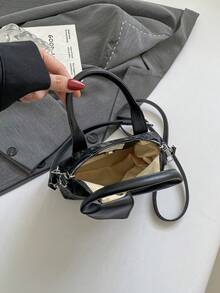 Túi xách nhỏ thời trang tối giản dành cho người đi làm, Túi đeo chéo vai chất lượng cao màu trơn dành cho nữ - màu đen - Xem 8