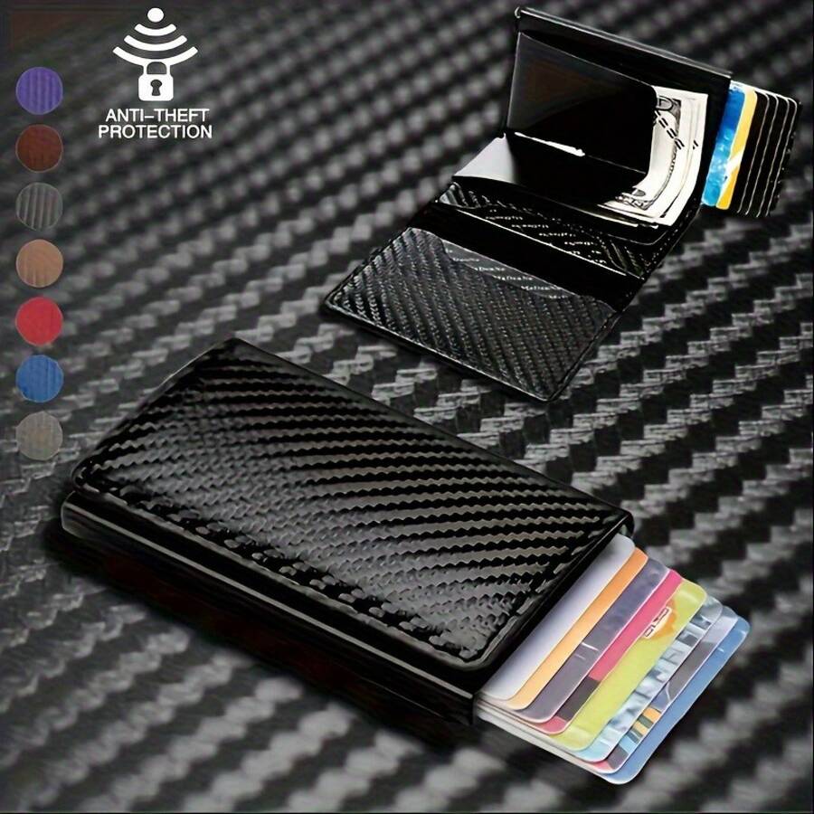 Men's Airtag Wallet With Zipper Coin Pocket, Multifunctional Automatic Pop-Up Metal Card Holder, RFID Anti-Theft Design, Simple Business Plastic Style [All Seasons] Suitable For 10 Scenarios - Black - View 1