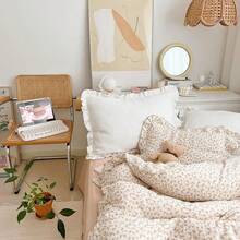 Muslin Duvet Cover With Ruffled Edges, 1 Piece Cotton Comforter Cover 47X59'', Pattern 2-Layer Gauze Bedding, No Quilt Or Pillowcases, Bedroom Essential - 茶花 - 查看 6
