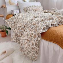 Muslin Duvet Cover With Ruffled Edges, 1 Piece Cotton Comforter Cover 47X59'', Pattern 2-Layer Gauze Bedding, No Quilt Or Pillowcases, Bedroom Essential - 木槿 - 查看 8