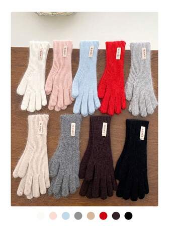 Stickade fingerlösa handskar för kvinnor, långa varma pekskärmsvantar för cykling, vinter