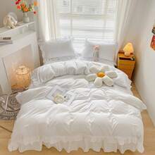 Chic Ruffle Lace Polyester Duvet Cover Set - Girl White Bedding - 2 Piece Twin Comforter Duvet Cover With Zipper Closure - Ultra Soft And Lightweight (White, Twin) - NO Comforter Included - 白色 - 查看 13