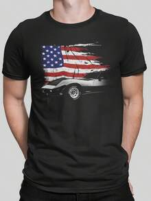 1979 Corvette Front Side View With Us Flag Classic Car T Shirt - Style 25 - View 1