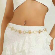 1 قطعة سلسلة خصر معدنية على شكل عباد الشمس قابلة للتعديل، مناسبة للفساتين والبدل والأسلوب البوهيمي، سبيكة زنك