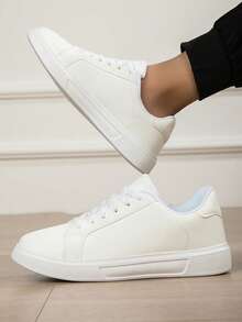 Men's White Minimalist Sneakers - Clean Leather Upper With Everyday Versatility, Year-Round Shoes For Men - 白色 - 查看 4