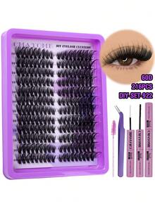万圣节和圣诞节新品假睫毛 216/192 股簇，大容量多功能睫毛套装，30D+40D+50D+60D+80D+100D，D 卷曲假睫毛，多长度混合密度睫毛夹套装，包括睫毛粘合剂和密封剂，睫毛工具镊子，化妆刷，D 卷曲 10-18 毫米混合单根睫毛，DIY 假睫毛，柔软 3D 蓬松睫毛夹，DIY 漫画风格睫毛夹，方便家庭使用 - 紫色 - 查看 15