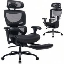 COLAMY Ergonomic Mesh Office Chair With Footrest Executive High Back Computer Desk Chair With Wide Headrest And Adjustable 3D Arms Backrest Height Tilt Lock And Lumbar Port Black - 5188ĐenCó Chỗ Để Chân - Xem 1