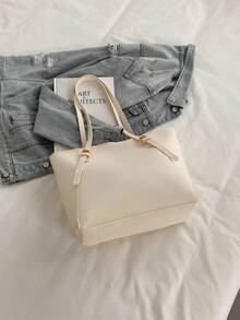 Bolso de hombro de gran capacidad para mujer, Otoño/Invierno 2024, Bolso tote minimalista y versátil, Mochila para estudiantes universitarios, Bolso de mano para ir al trabajo - Beis - Ver 9