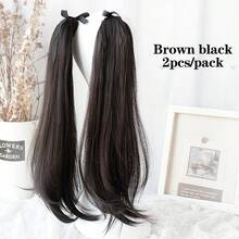 2pcs Long Layered Ponytail Fluffy Ponytail Extensions Wrap Around Clip In Ponytail Hair Extensions Synthetic Ribbon Drawstring Tie To Hair Ends Black Brown Natural Hairpiece For Women 30cm/40cm/50cm - Multicolor - View 20