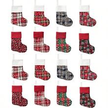9'' Set Of 8 Stocking Ornament Glitter Plaid Snowflake Print Candy Bag Holders, Xmas Tree, Home, Garden, Family Fireplace Decorations