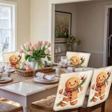 2/4/6pcs Gingerbread Man Printed Linen Chair Covers, Home Decor, Suitable For Christmas Gifts, Christmas Decoration, Daily Home, Living Room, Dining Room, Garden, Hotel, Washable Polyester Material Chair Pad Covers - Multicolor - View 8