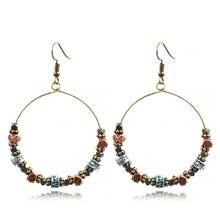 Large Circle Earrings For Women, Vintage Handmade Beaded Wooden Beads And Shell Earrings, Bohemian Style Earrings, Bohemian Vintage Turquoise Wooden Hoop Earrings, Incorporating  And Filigree Craftsmanship, Fresh Turquoise Paired With Natural Wood, Unique And Eye-Catching Hoop Design, Showcasing Personality And Fashion. - 0913 - 查看 13