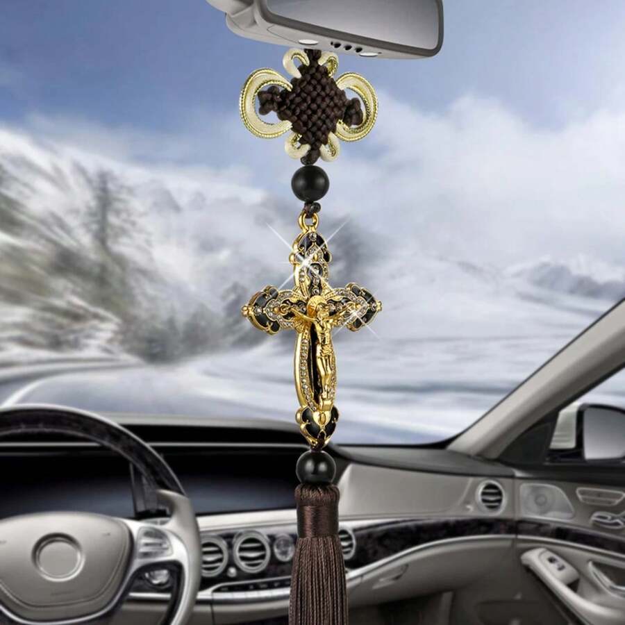 Estatuilla de Jesús, colgantes de cruz para coche, decoración colgante para automóvil, espejo retrovisor, accesorios de decoración de suspensión cristiana - 1 - Ver 1