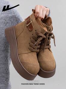 WARRIOR 1 Pair Women's Thick Sole Boots, 2025 Autumn New Arrival, Thick Sole Fashionable Short Boots, Outdoor Wear, Retro British Style Khaki Short Boots