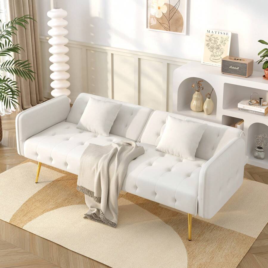 Multifunctional Double Sofa Bed With Sleeping Function, Adjustable Backrest And Multi-Position Armrests. Modern Folding Sofa Bed For The Living Room, Velvet Upholstery. Spacious Sleeping Area.