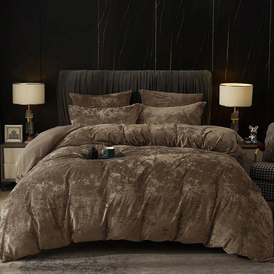 Queen Size 3pcs Ultra Soft Breathable Comforter Cover Set, Luxury Cozy Flannel Duvet Cover With Pillow Shams, 90" X 90", Dark Grey, And Bedding Collection - 深卡其色(無被子) - 查看 1