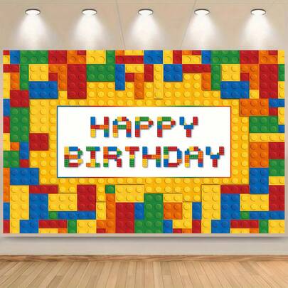 1 Happy Birthday Banner Background, Colorful Blocks Design, "Happy Birthday" Presented In Colorful Blocks - Ideal For Birthday Parties, Game Table Decor, Cake Table Decor, Store Decor, Indoor/Outdoor Party Decor, Birthday Celebration Events And Birthday Party Supplies.