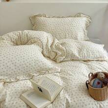 Muslin Duvet Cover With Ruffled Edges, 1 Piece Cotton Comforter Cover 47X59'', Pattern 2-Layer Gauze Bedding, No Quilt Or Pillowcases, Bedroom Essential - 花卉生長 - 查看 5